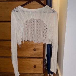 Destroyed White Knit Cropped Sweater